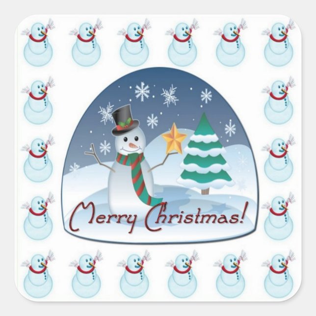 Adesivo Quadrado Feliz Natal Snowman Stickers (Frente)