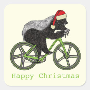 Adesivo Quadrado Feliz Natal Texugo-mel Em bicicleta