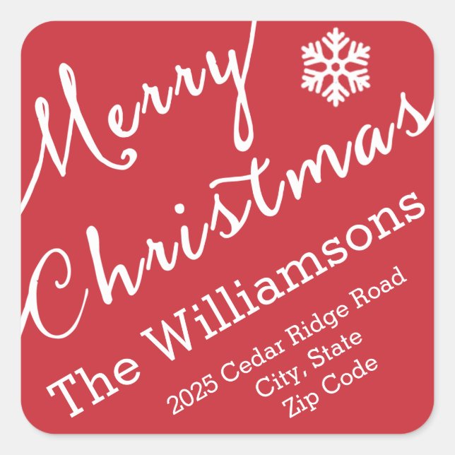 Adesivo Quadrado Feliz Natal Tipografia Snowflake Simples (Frente)