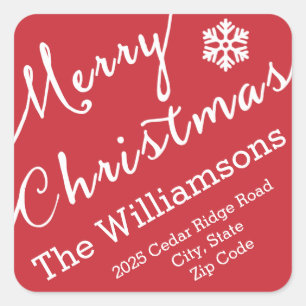 Adesivo Quadrado Feliz Natal Tipografia Snowflake Simples