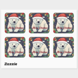 Adesivo Quadrado Feliz Natal Urso Polar Branco