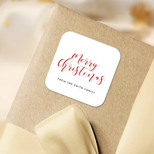 Adesivo Quadrado Feliz Natal vermelho e caligrafia elegante branca