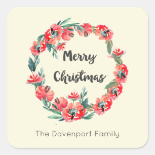 Adesivo Quadrado Feliz Natal Vermelho Feriado Floral Feriado Person