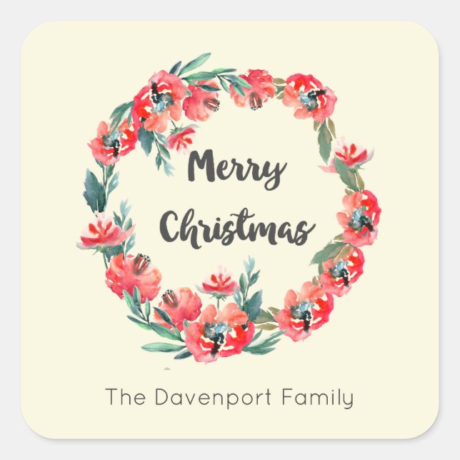 Adesivo Quadrado Feliz Natal Vermelho Feriado Floral Feriado Person (Frente)