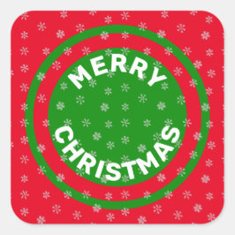 Adesivo Quadrado Feliz Natal Vermelho Verde e Flocos de Neve