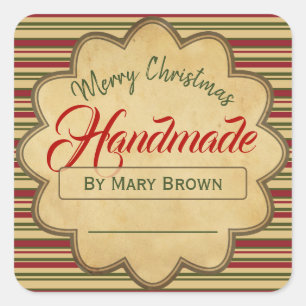 Adesivo Quadrado Feliz Natal Vermelho Verde Tirado à Mão