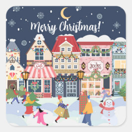 Adesivo Quadrado Feliz Natal Whimsy Winter Town Personalize