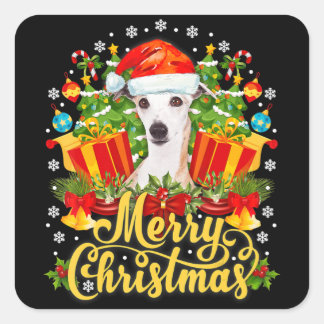 Adesivo Quadrado Feliz Natal Whippet Mãe Pai Xmas