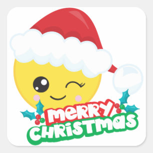 Adesivo Quadrado Feliz Natal Winking Emoji Stickers