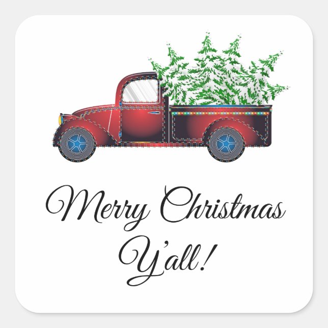 Adesivo Quadrado Feliz Natal Y'all Sticker (Frente)