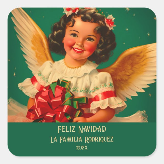 Adesivo Quadrado "Feliz Navidad" Angel Christmas Sticker (Frente)