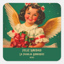 Adesivo Quadrado "Feliz Navidad" Angel Christmas Sticker