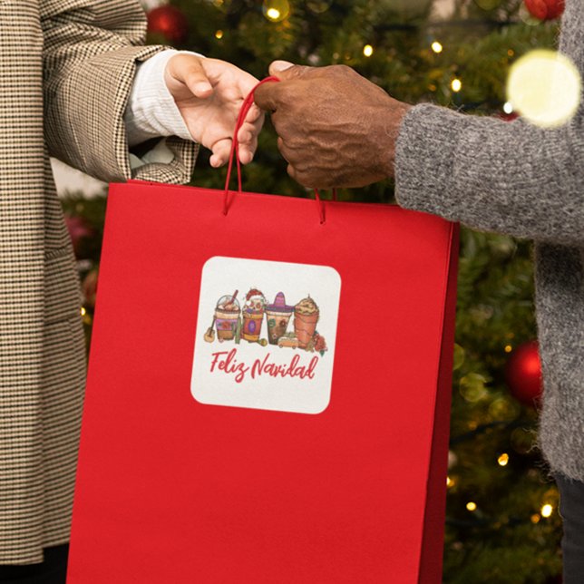 Adesivo Quadrado Feliz Navidad Cactus Bebe Café (Criador carregado)