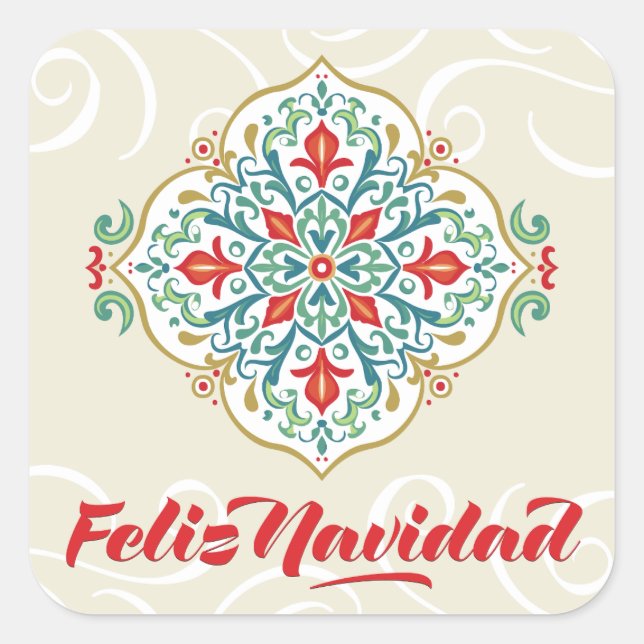Adesivo Quadrado Feliz Navidad México Língua Espanhola Natal (Frente)