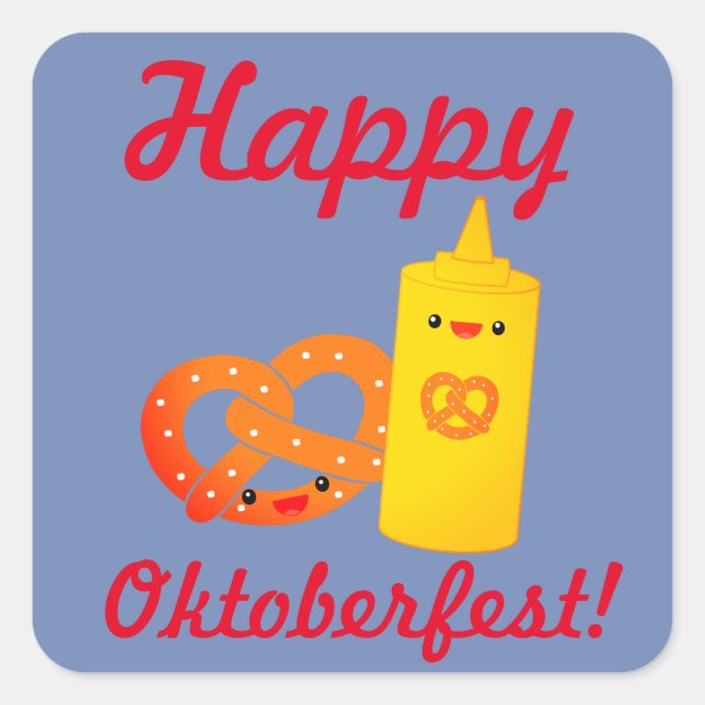 Adesivo Quadrado "Feliz Oktoberfest!" Vinheta com Pretzel (Frente)