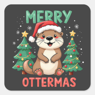 Adesivo Quadrado Feliz Ottermas Engraçada Ottermas Amantes de Natal