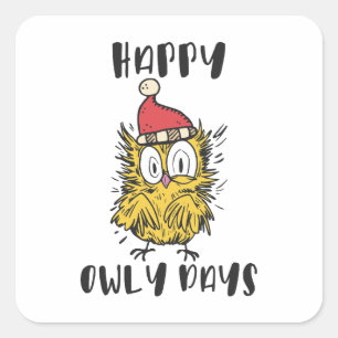 Adesivo Quadrado Feliz Owly Days Engraçado Papai noel Coruja