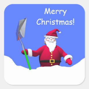 Adesivo Quadrado Feliz Papai noel de Natal com pá