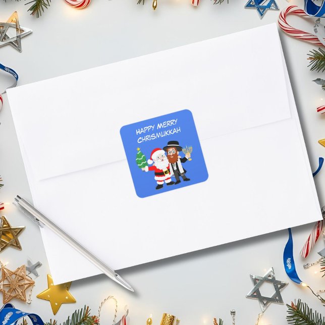 Adesivo Quadrado Feliz Papais noeis de Chrismukkah Encontram o Part (Criador carregado)