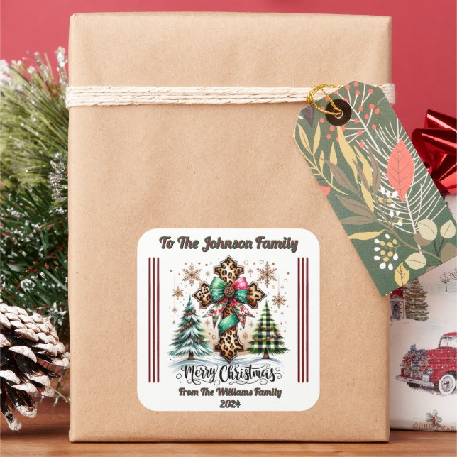 Adesivo Quadrado Feliz Pau de presente de Natal Feliz (Feriado)