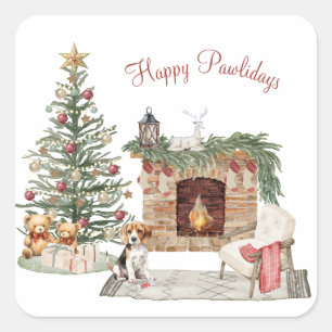 Adesivo Quadrado Feliz Pawlidays Design de Cachorro - Beagle