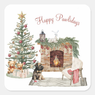 Adesivo Quadrado Feliz Pawlidays Design de Cachorro - Briard