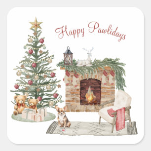 Adesivo Quadrado Feliz Pawlidays Design de Cachorro - Chihuahua