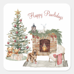 Adesivo Quadrado Feliz Pawlidays Design de Cachorro - Cocker Spanie