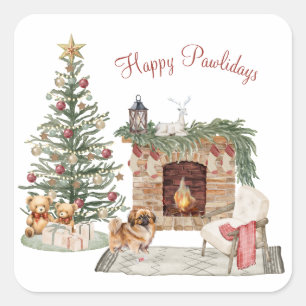 Adesivo Quadrado Feliz Pawlidays Design de Cachorro - Pekingese