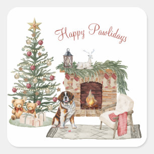 Adesivo Quadrado Feliz Pawlidays Design de Cachorro - São Bernardo