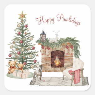 Adesivo Quadrado Feliz Pawlidays Design de Cachorro - Staffordshire