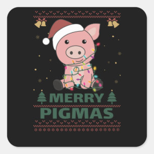 Adesivo Quadrado Feliz Pigmas Engraçado Pig Natal Pun