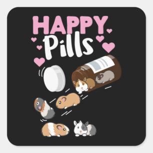 Adesivo Quadrado Feliz Pílula Guiné Pig