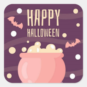 Adesivo Quadrado Feliz Pote de Bruxas de Halloween