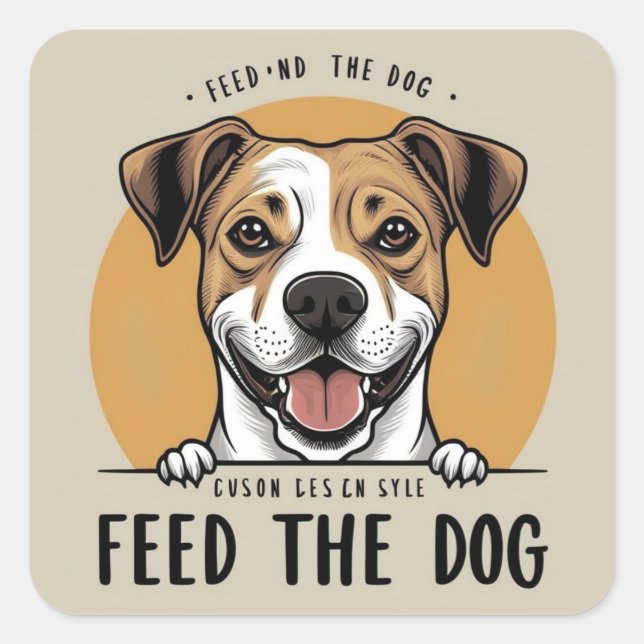 Adesivo Quadrado Feliz Pup Come (Frente)