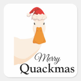 Adesivo Quadrado Feliz Quackmas, desenho animado de Natal Duck