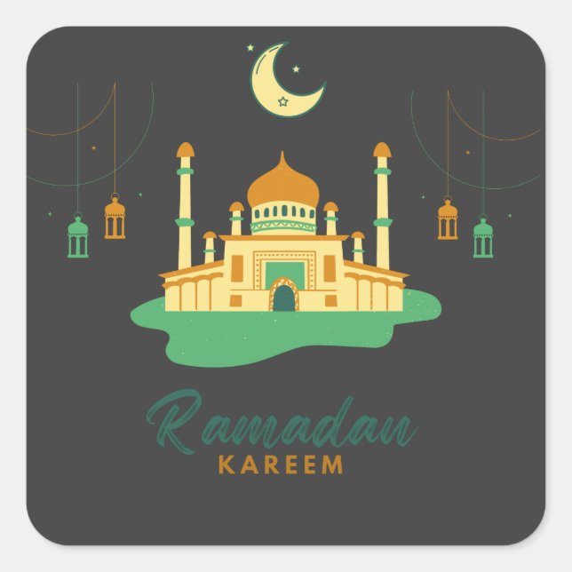 Adesivo Quadrado Feliz Ramadan Kareem E Eid Mubarak 2022 (Frente)