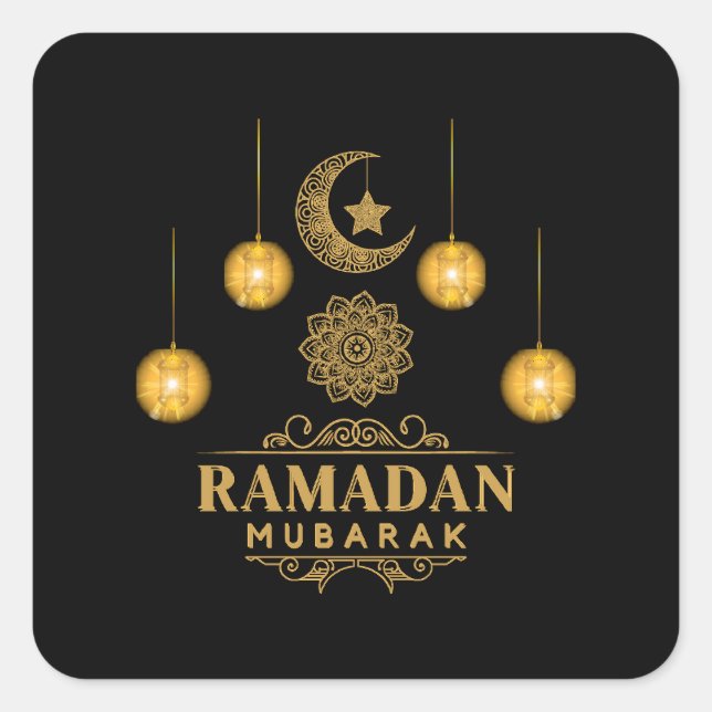 Adesivo Quadrado Feliz Ramadan Kareem E Eid Mubarak 2023 (Frente)