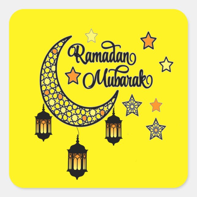 Adesivo Quadrado Feliz Ramadan Kareem E Eid Mubarak 2024 (Frente)
