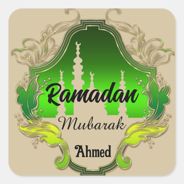 Adesivo Quadrado Feliz Ramadan Mubarak Kareem personalizado em 2024 (Frente)