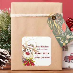 Adesivo Quadrado Feliz Reindeer Natal Cookies Doces e Tratamentos