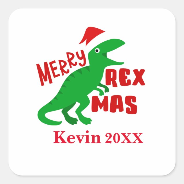 Adesivo Quadrado Feliz Rex Mas Personalize Crianças TRex Dinossauro (Frente)