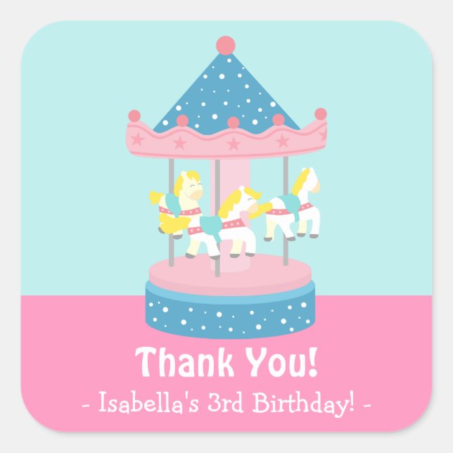 Adesivo Quadrado Feliz rodar Festas de aniversário do carrossel (Frente)