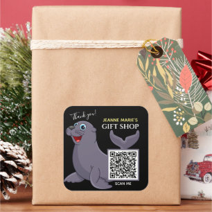 Adesivo Quadrado Feliz Selo Obrigado Vinheta Quadrada de Código QR
