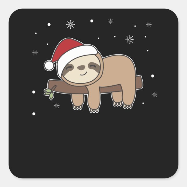 Adesivo Quadrado Feliz Slothmas Engraçado Sloth No Natal (Frente)