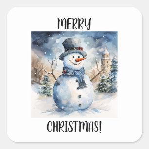 Adesivo Quadrado Feliz Snowman de Natal na Água da Neve