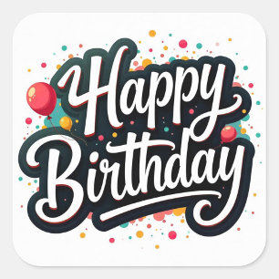 Adesivo Quadrado Feliz Texto de Aniversário