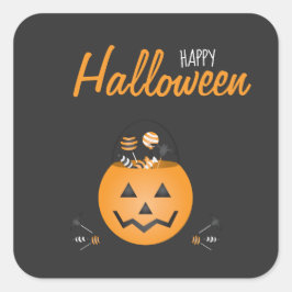 Adesivo Quadrado Feliz Truque De Halloween Ou Tratar Balde De Abóbo