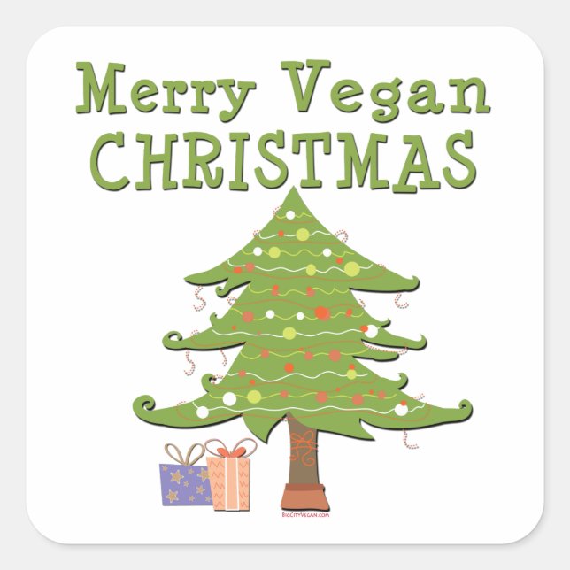 Adesivo Quadrado Feliz Vegan Natal (Frente)