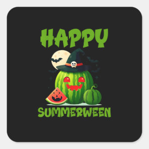 Adesivo Quadrado Feliz Verão entre a melancia de Verão Jack-O-Lante